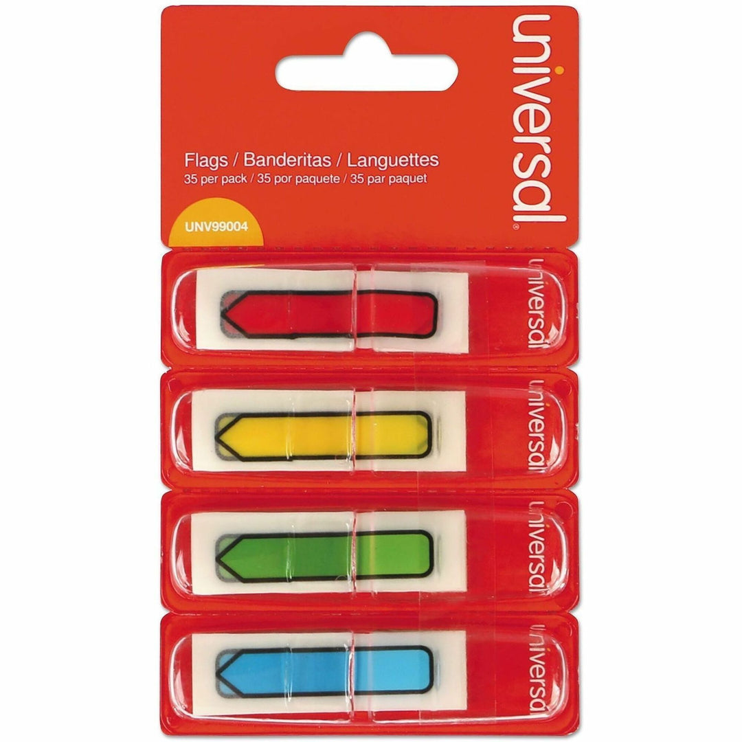 Image of Universal UNV99004 Flag, Rectangle, Blue, Green, Red, Yellow, Removable, Self-stick, Pop-up, Repositionable, Dispenser Included, 140 / Pack