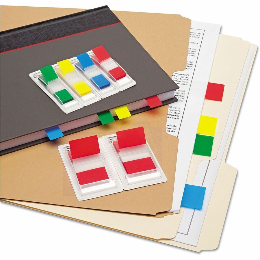 Image of Universal UNV99004 Flag, Rectangle, Blue, Green, Red, Yellow, Removable, Self-stick, Pop-up, Repositionable, Dispenser Included, 140 / Pack