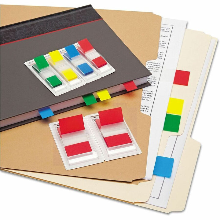 Image of Universal UNV99004 Flag, Rectangle, Blue, Green, Red, Yellow, Removable, Self-stick, Pop-up, Repositionable, Dispenser Included, 140 / Pack