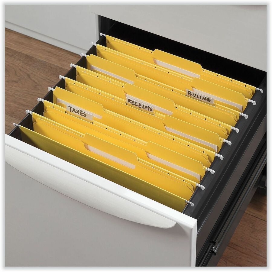 Image of Universal UNV16164 Top Tab File Folder, 8 1/2" x 11", 1" Expansion, Assorted Tab Position, 11 pt., Stock, Yellow, 10% Recycled, 100 / Box