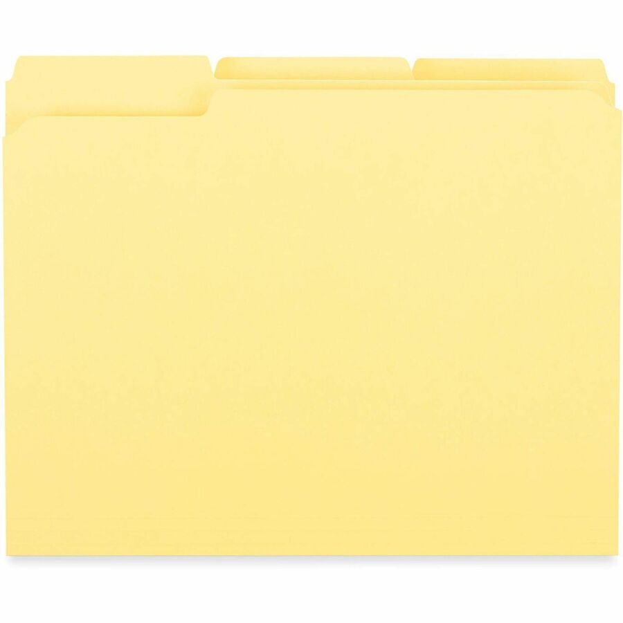 Image of Universal UNV16164 Top Tab File Folder, 8 1/2" x 11", 1" Expansion, Assorted Tab Position, 11 pt., Stock, Yellow, 10% Recycled, 100 / Box