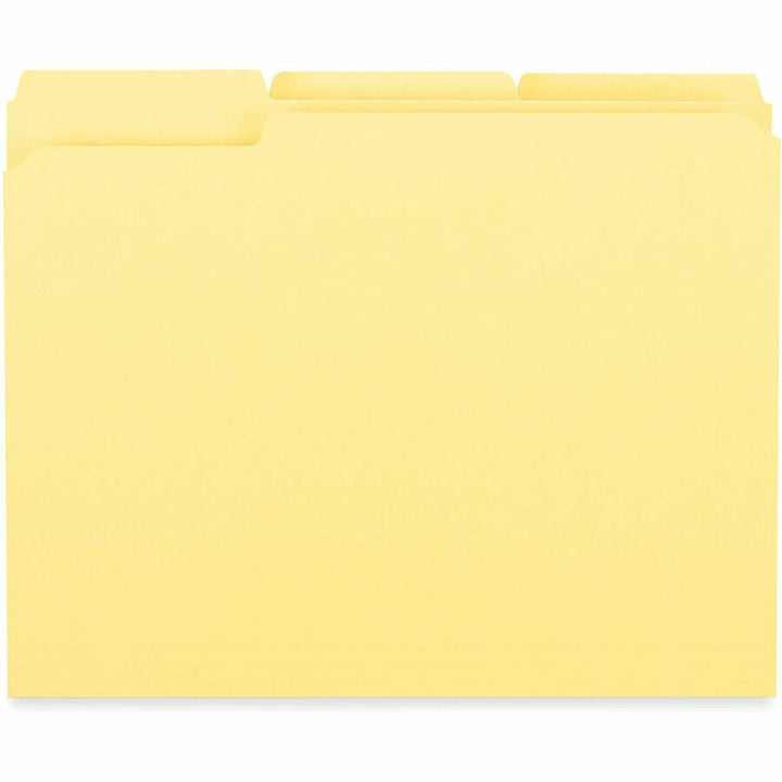 Image of Universal UNV16164 Top Tab File Folder, 8 1/2" x 11", 1" Expansion, Assorted Tab Position, 11 pt., Stock, Yellow, 10% Recycled, 100 / Box