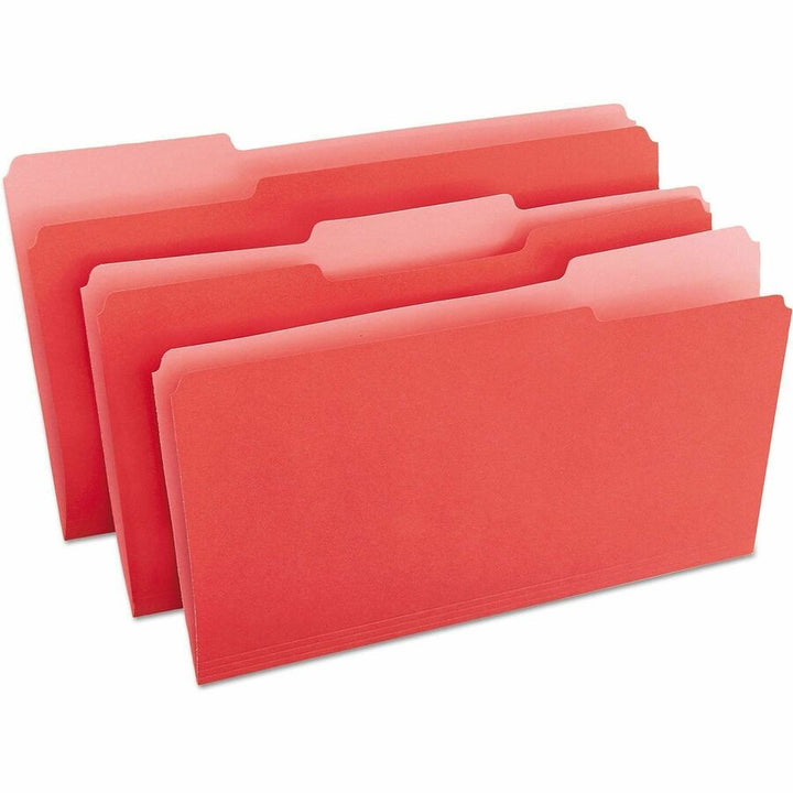 Image of Universal UNV10523 Top Tab File Folder, 8 1/2" x 14", Assorted Tab Position, 11 pt., Stock, Red, 10% Recycled, 100 / Box