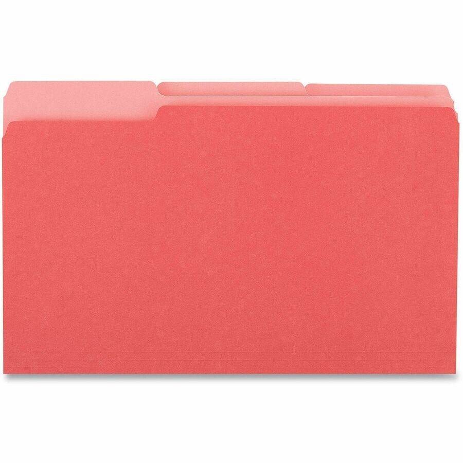 Image of Universal UNV10523 Top Tab File Folder, 8 1/2" x 14", Assorted Tab Position, 11 pt., Stock, Red, 10% Recycled, 100 / Box