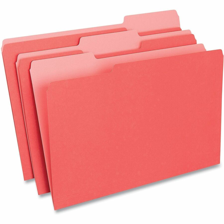 Image of Universal UNV10523 Top Tab File Folder, 8 1/2" x 14", Assorted Tab Position, 11 pt., Stock, Red, 10% Recycled, 100 / Box