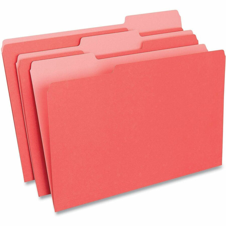 Image of Universal UNV10523 Top Tab File Folder, 8 1/2" x 14", Assorted Tab Position, 11 pt., Stock, Red, 10% Recycled, 100 / Box