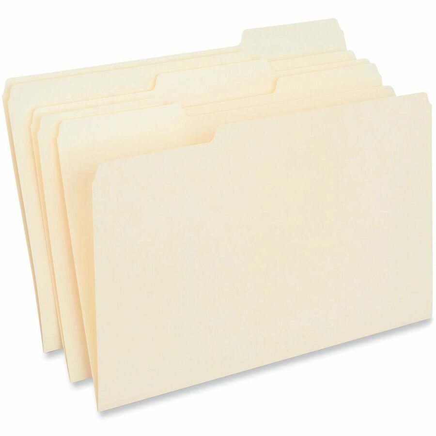 Image of Universal UNV15213 Top Tab File Folder, 8 1/2" x 14", Assorted Tab Position, 9.5 pt., Manila Paper, Brown, 10% Recycled, 100 / Box