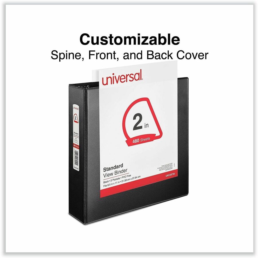 Image of Universal UNV20745 Slant D-Ring View Binder, 3 Rings, 2" Capacity, 11 x 8.5, Black