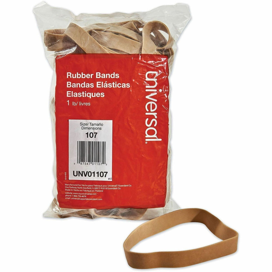 Image of Universal UNV01107 Rubber Bands, Size 107, 0.06" Gauge, Beige, 1 lb Box, 40/Pack
