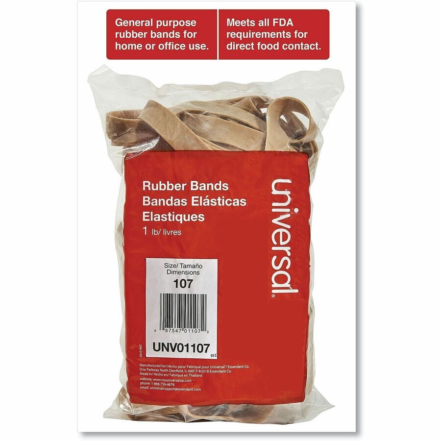 Image of Universal UNV01107 Rubber Bands, Size 107, 0.06" Gauge, Beige, 1 lb Box, 40/Pack
