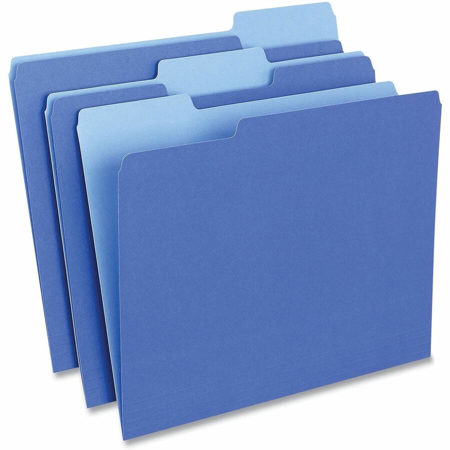 Image of Universal UNV12301 Top Tab File Folder, 8 1/2" x 11", Assorted Tab Position, 11 pt., Stock, Blue, 10% Recycled, 100 / Box