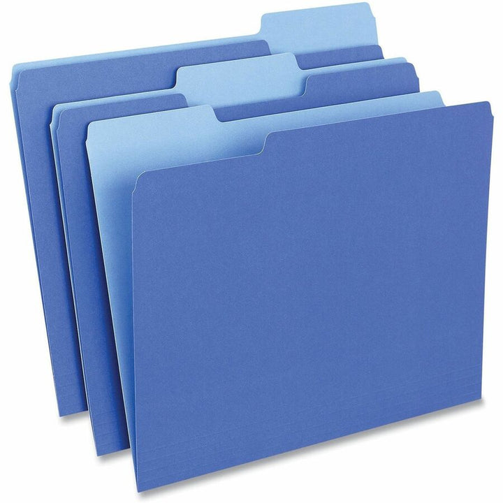 Image of Universal UNV12301 Top Tab File Folder, 8 1/2" x 11", Assorted Tab Position, 11 pt., Stock, Blue, 10% Recycled, 100 / Box