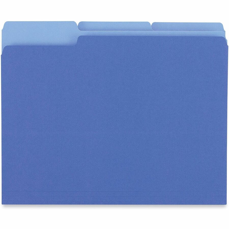 Image of Universal UNV12301 Top Tab File Folder, 8 1/2" x 11", Assorted Tab Position, 11 pt., Stock, Blue, 10% Recycled, 100 / Box