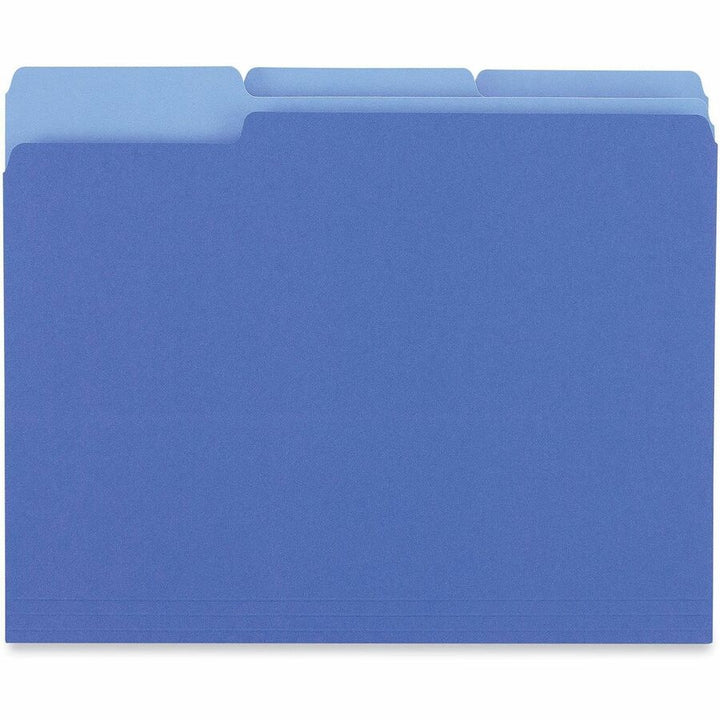 Image of Universal UNV12301 Top Tab File Folder, 8 1/2" x 11", Assorted Tab Position, 11 pt., Stock, Blue, 10% Recycled, 100 / Box
