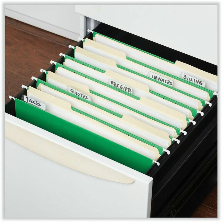 Image of Universal UNV14117EE Hanging Folder, 8 1/2" x 11", Assorted Tab Position, 11 pt., Stock, Bright Green, 10% Recycled, 25 / Box