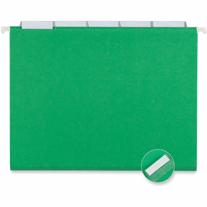 Image of Universal UNV14117EE Hanging Folder, 8 1/2" x 11", Assorted Tab Position, 11 pt., Stock, Bright Green, 10% Recycled, 25 / Box