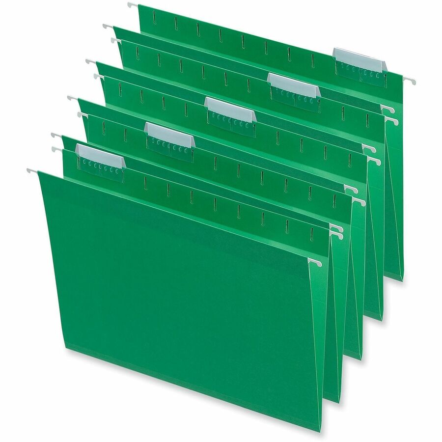 Image of Universal UNV14117EE Hanging Folder, 8 1/2" x 11", Assorted Tab Position, 11 pt., Stock, Bright Green, 10% Recycled, 25 / Box