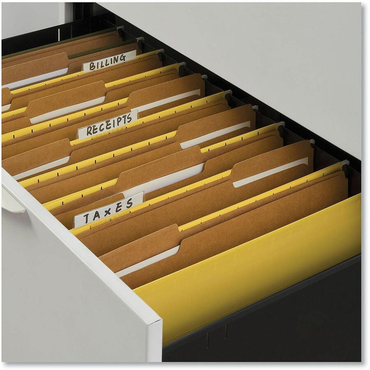 Image of Universal UNV16143EE Top Tab File Folder, 8 1/2" x 14", 3/4" Expansion, Assorted Tab Position, 11 pt., Kraft, Brown, 10% Recycled, 100 / Box