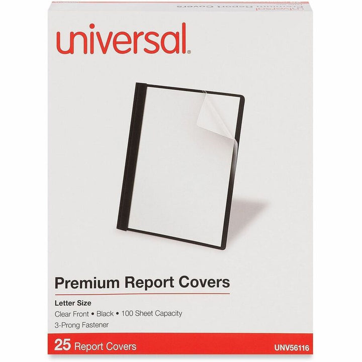 Image of Universal UNV56116EE Report Cover, 1/2" Folder Capacity, 8 1/2" x 11", 100 Sheets Capacity, 3 x 3-prong Fastener, Punched, 25 / Box