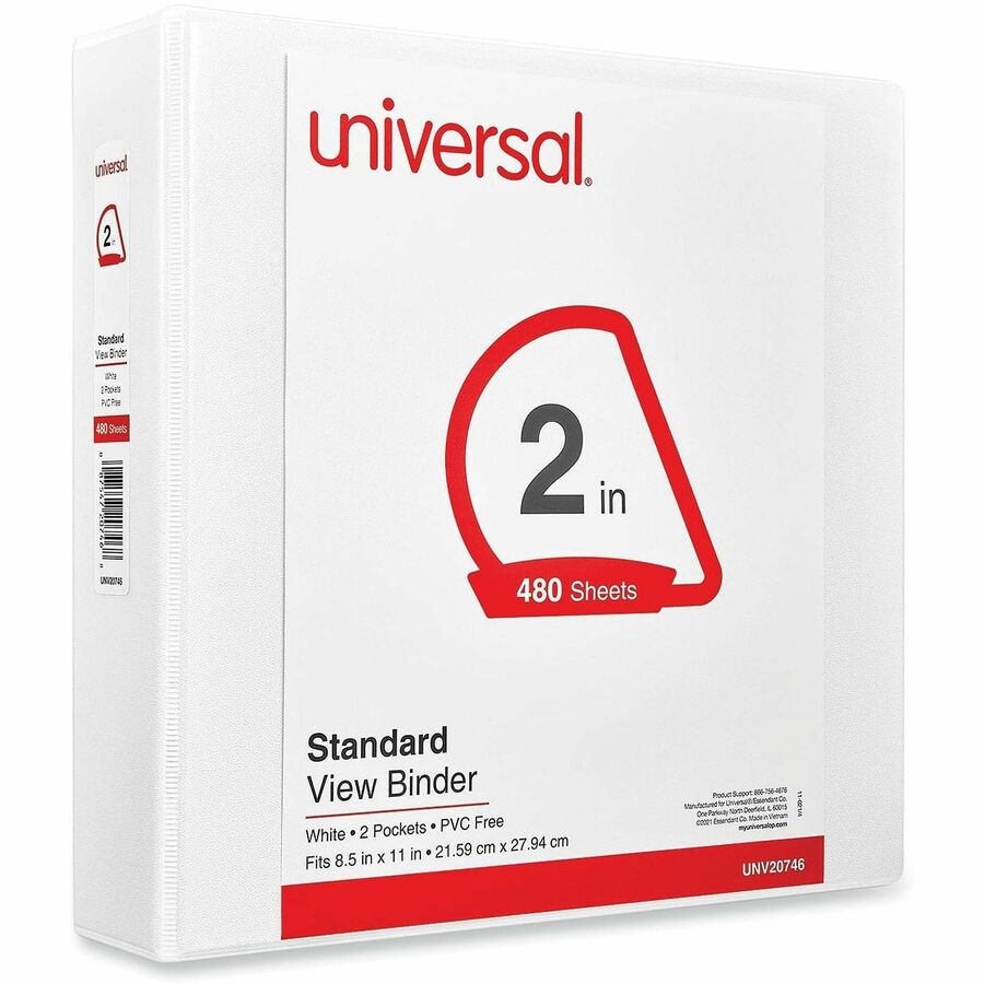 Image of Universal UNV20746 Slant D-Ring View Binder, 3 Rings, 2" Capacity, 11 x 8.5, White