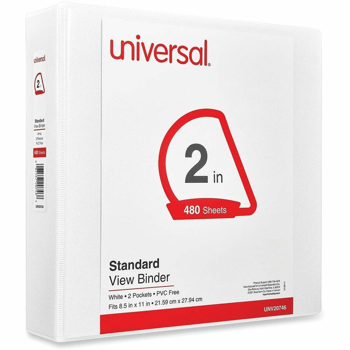 Image of Universal UNV20746 Slant D-Ring View Binder, 3 Rings, 2" Capacity, 11 x 8.5, White