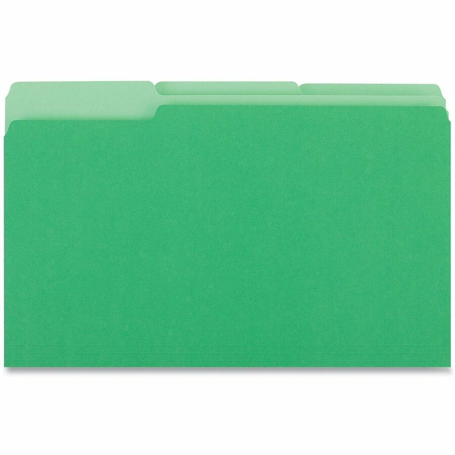 Image of Universal UNV10522 Top Tab File Folder, 8 1/2" x 14", Assorted Tab Position, 11 pt., Stock, Green, 10% Recycled, 100 / Box