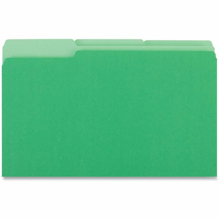 Image of Universal UNV10522 Top Tab File Folder, 8 1/2" x 14", Assorted Tab Position, 11 pt., Stock, Green, 10% Recycled, 100 / Box