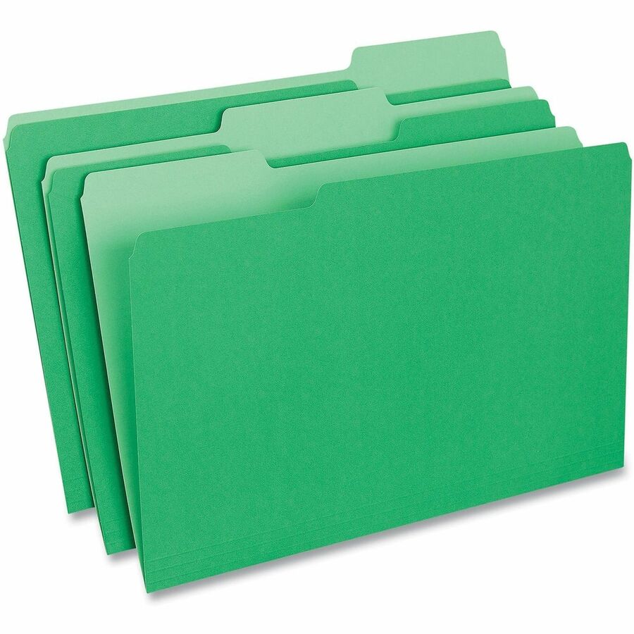 Image of Universal UNV10522 Top Tab File Folder, 8 1/2" x 14", Assorted Tab Position, 11 pt., Stock, Green, 10% Recycled, 100 / Box