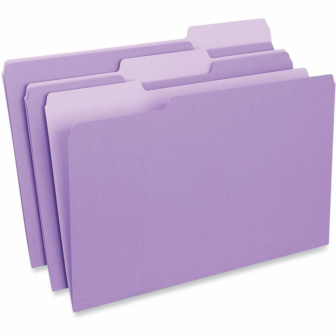 Image of Universal UNV15305 Top Tab File Folder, 8 1/2" x 14", Assorted Tab Position, 11 pt., Stock, Purple, 10% Recycled, 100 / Box