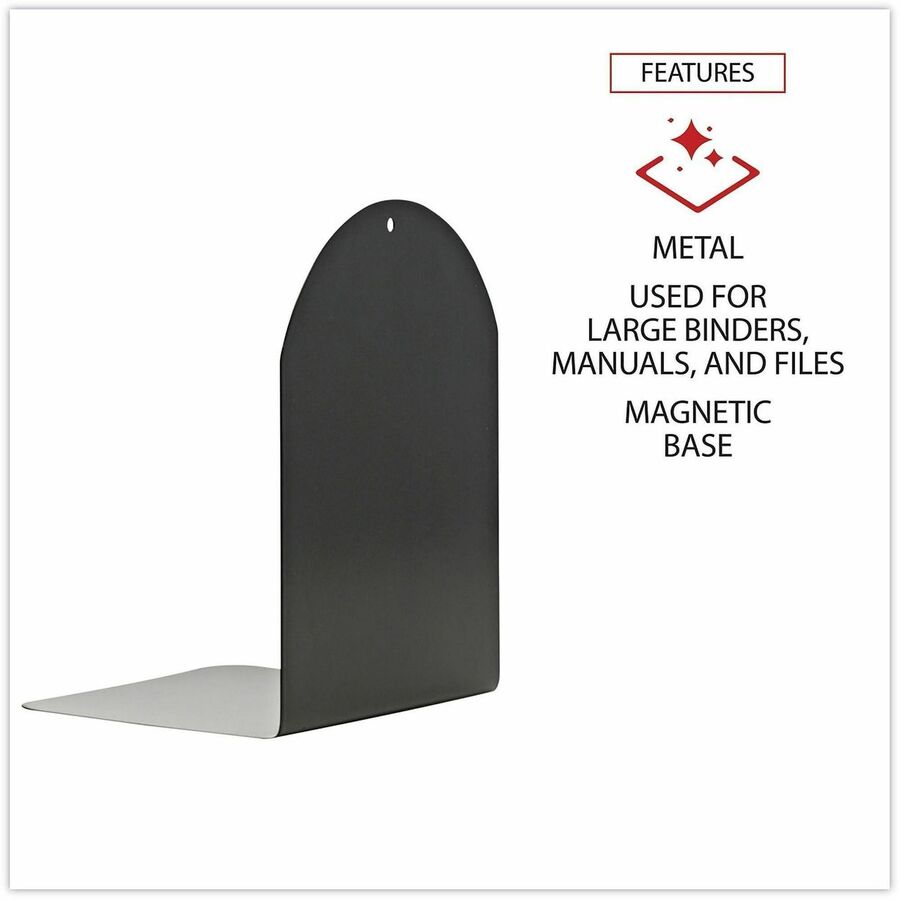 Image of Universal UNV54071 Magnetic Bookends, Magnetic Base, 6 x 5 x 7, Metal, Black, Pair, 7" H x 6" W x 5" Depth, Magnetic, Black, Metal, 1 Pair