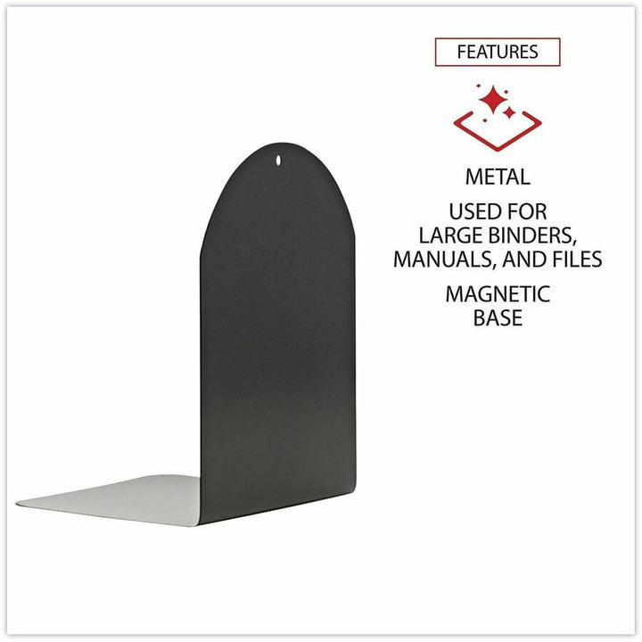 Image of Universal UNV54071 Magnetic Bookends, Magnetic Base, 6 x 5 x 7, Metal, Black, Pair, 7" H x 6" W x 5" Depth, Magnetic, Black, Metal, 1 Pair
