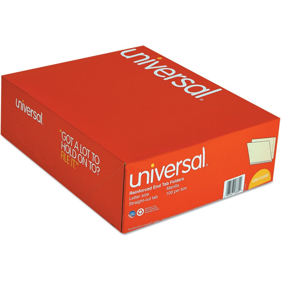 Image of Universal UNV13330 End Tab File Folder, 8 1/2" x 11", 3/4" Expansion, 11 pt., Manila Paper, Brown, 10% Recycled, 100 / Box