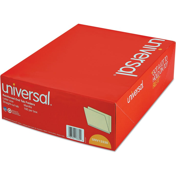 Image of Universal UNV13330 End Tab File Folder, 8 1/2" x 11", 3/4" Expansion, 11 pt., Manila Paper, Brown, 10% Recycled, 100 / Box