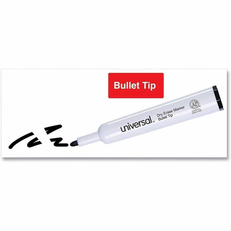 Image of Universal UNV43681 Dry Erase Marker, Medium Bullet Tip, Black, Dozen, Black Ink, Dry, General Purpose, 12 / Dozen