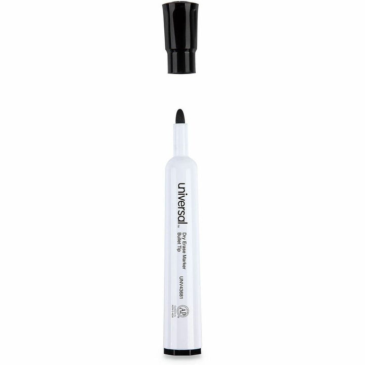 Image of Universal UNV43681 Dry Erase Marker, Medium Bullet Tip, Black, Dozen, Black Ink, Dry, General Purpose, 12 / Dozen