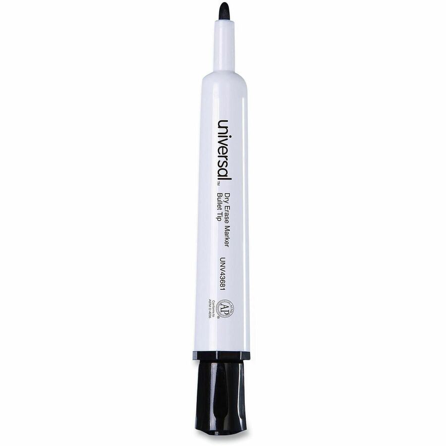 Image of Universal UNV43681 Dry Erase Marker, Medium Bullet Tip, Black, Dozen, Black Ink, Dry, General Purpose, 12 / Dozen