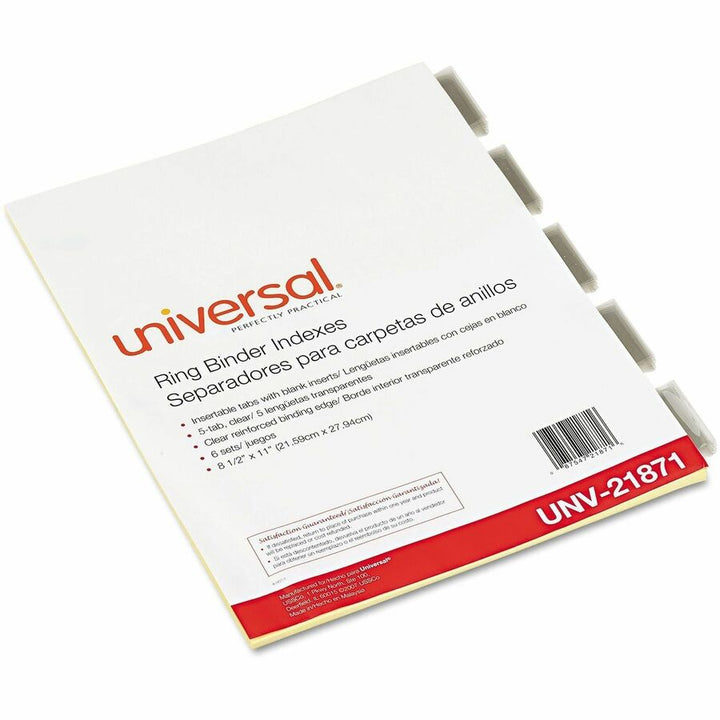 Image of Universal UNV21871 Insertable Tab Index, 5-Tab, 11 x 8.5, Buff, Clear Tabs, 6 Sets