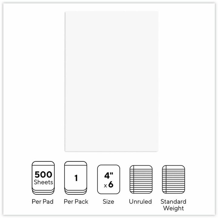 Image of Universal P7-46500 Loose White Memo Sheets, 4 x 6, Unruled, Plain White, 500/Pack, 500 Sheets, Unruled Front Ruling, Plain White Paper, 500 / Pack