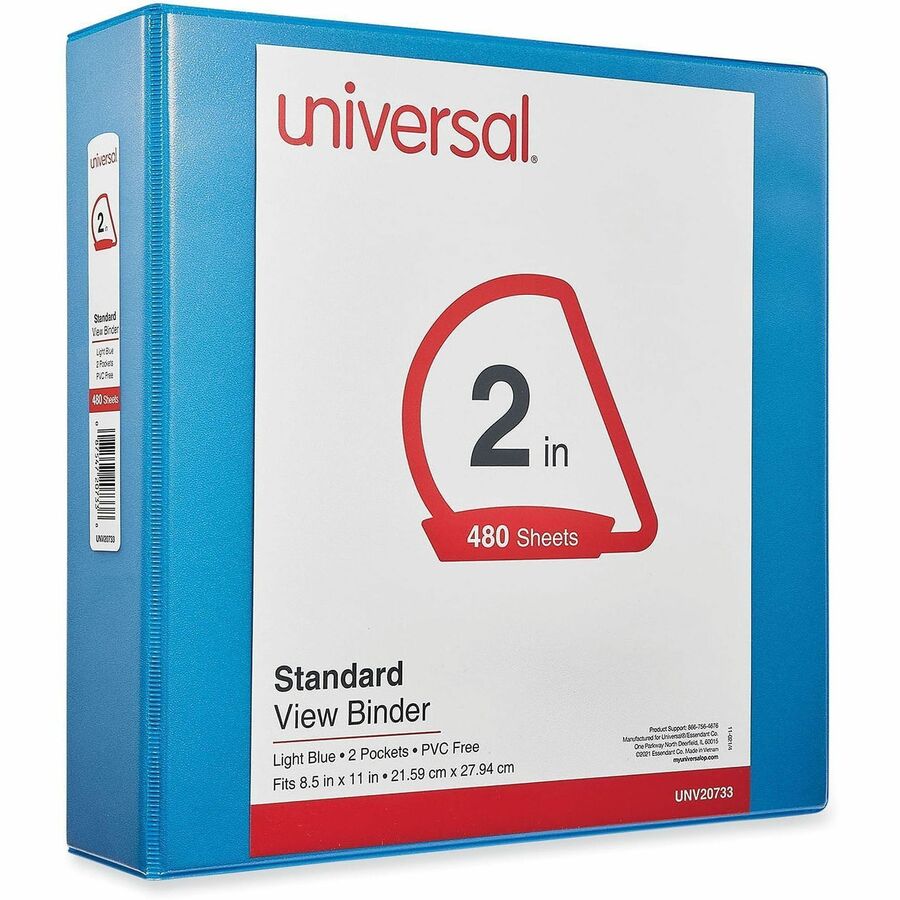 Image of Universal UNV20733 Slant D-Ring View Binder, 3 Rings, 2" Capacity, 11 x 8.5, Light Blue