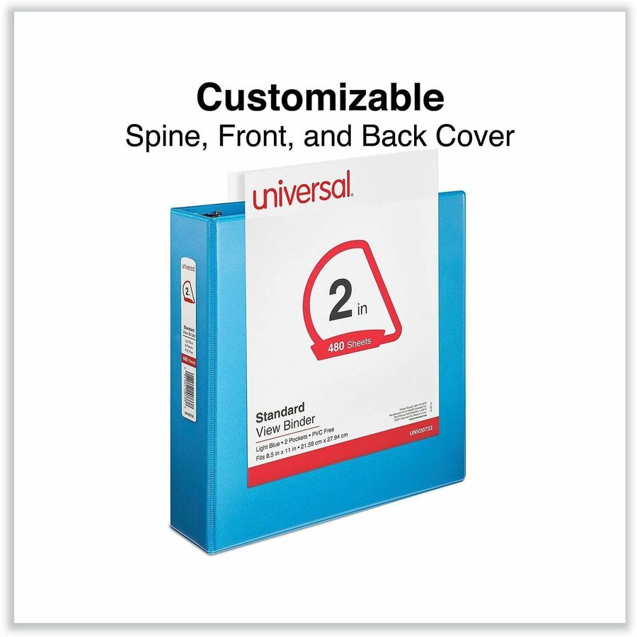 Image of Universal UNV20733 Slant D-Ring View Binder, 3 Rings, 2" Capacity, 11 x 8.5, Light Blue