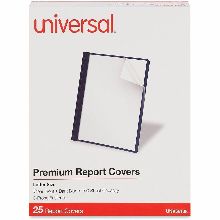 Image of Universal UNV56138EE Report Cover, 1/2" Folder Capacity, 8 1/2" x 11", 100 Sheets Capacity, 3 x 3-prong Fastener, Punched, 25 / Box