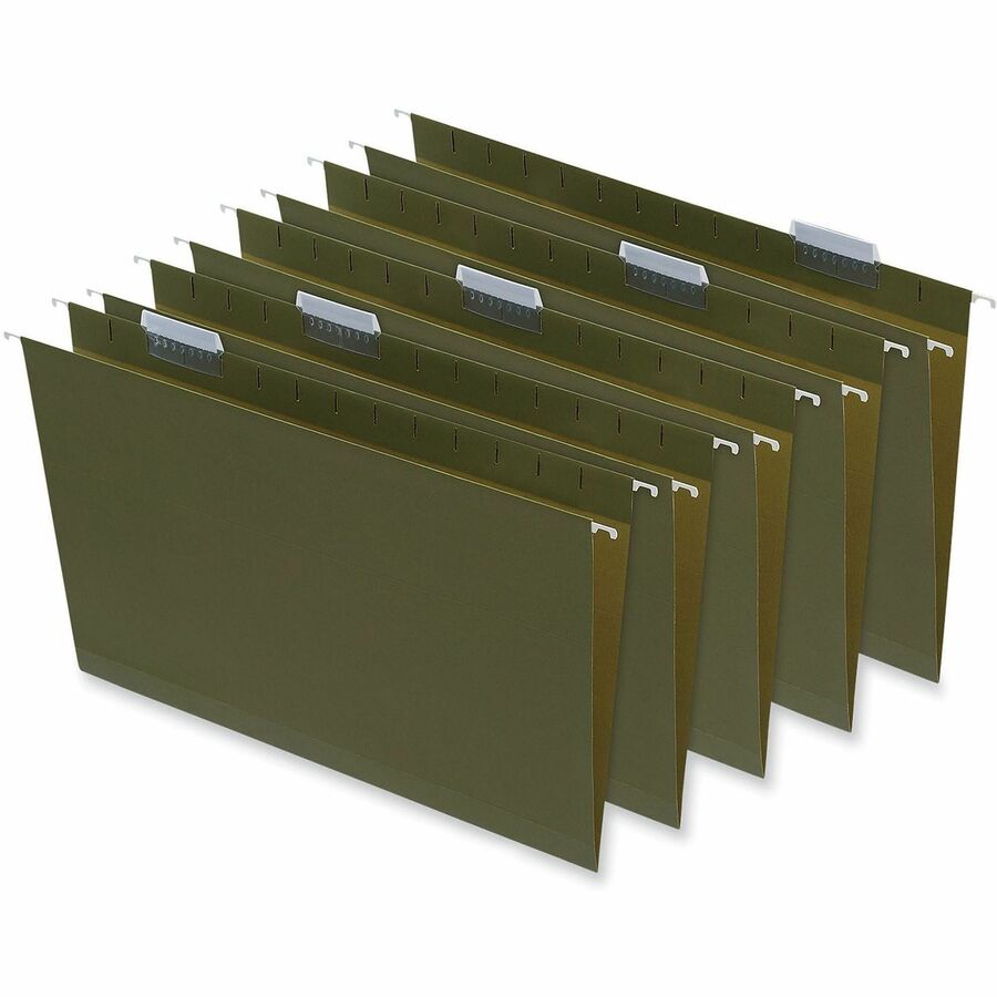 Image of Universal UNV14152 Hanging Folder, 8 1/2" x 14", 2" Expansion, Assorted Tab Position, 11 pt., Stock, Standard Green, 10% Recycled, 25 / Box