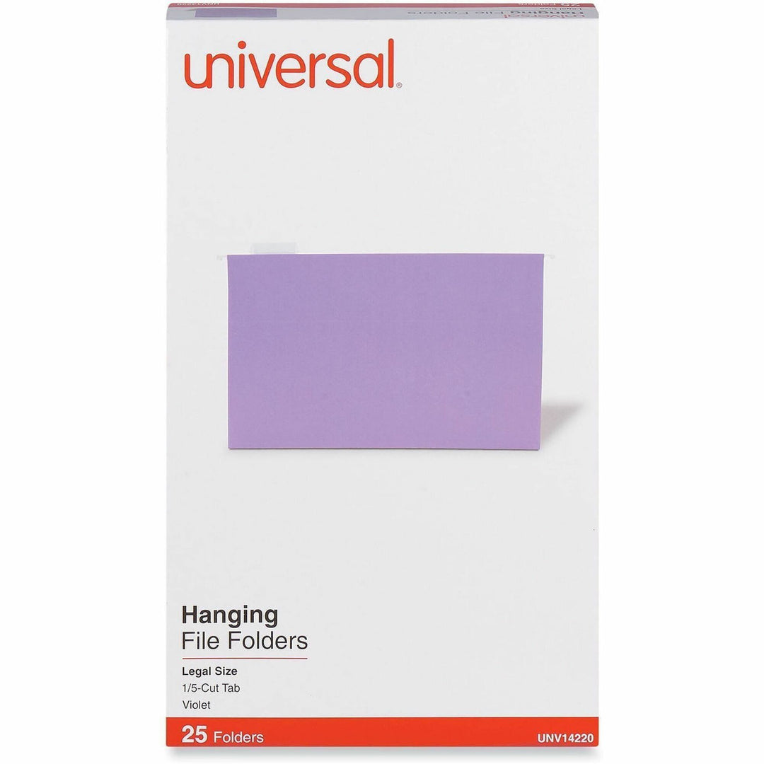 Image of Universal UNV14220 Hanging Folder, 8 1/2" x 14", Assorted Tab Position, 11 pt., Stock, Violet, 100% Recycled, 25 / Box