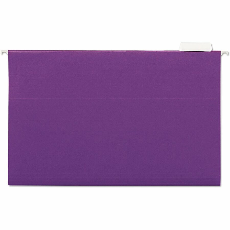 Image of Universal UNV14220 Hanging Folder, 8 1/2" x 14", Assorted Tab Position, 11 pt., Stock, Violet, 100% Recycled, 25 / Box