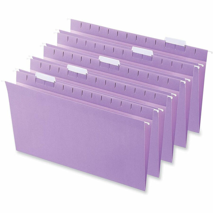 Image of Universal UNV14220 Hanging Folder, 8 1/2" x 14", Assorted Tab Position, 11 pt., Stock, Violet, 100% Recycled, 25 / Box