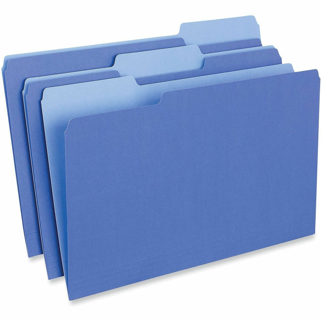 Image of Universal® Interior File Folders, 1/3-Cut Tabs: Assorted, Legal Size, 11-pt Stock, Blue, 100/Box