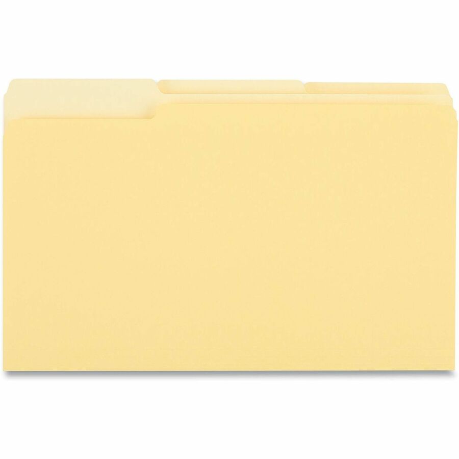 Image of Universal UNV15304 Top Tab File Folder, 8 1/2" x 14", Assorted Tab Position, 11 pt., Stock, Yellow, 10% Recycled, 100 / Box