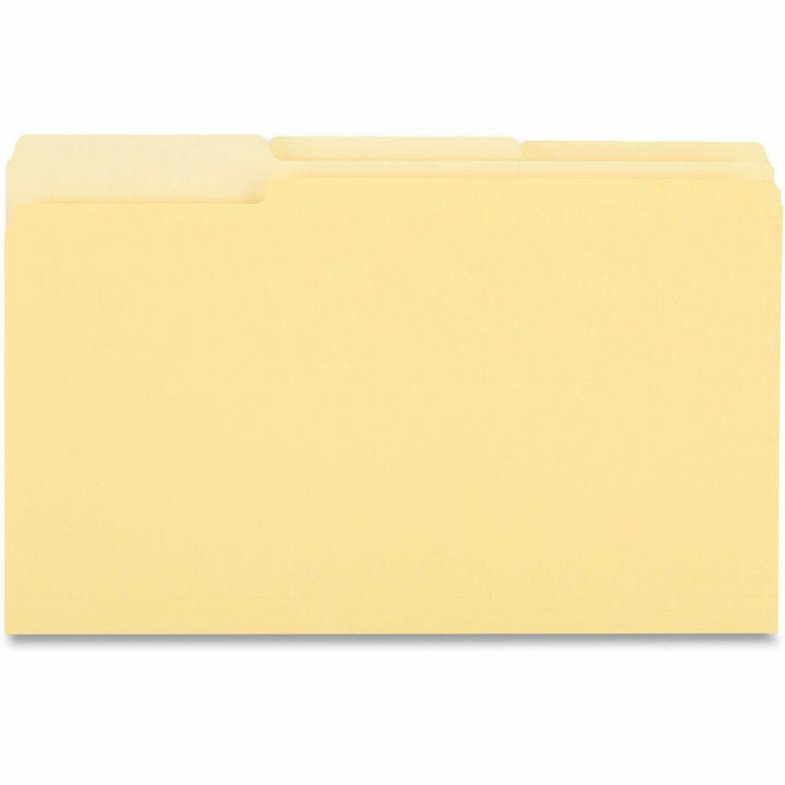 Image of Universal UNV15304 Top Tab File Folder, 8 1/2" x 14", Assorted Tab Position, 11 pt., Stock, Yellow, 10% Recycled, 100 / Box
