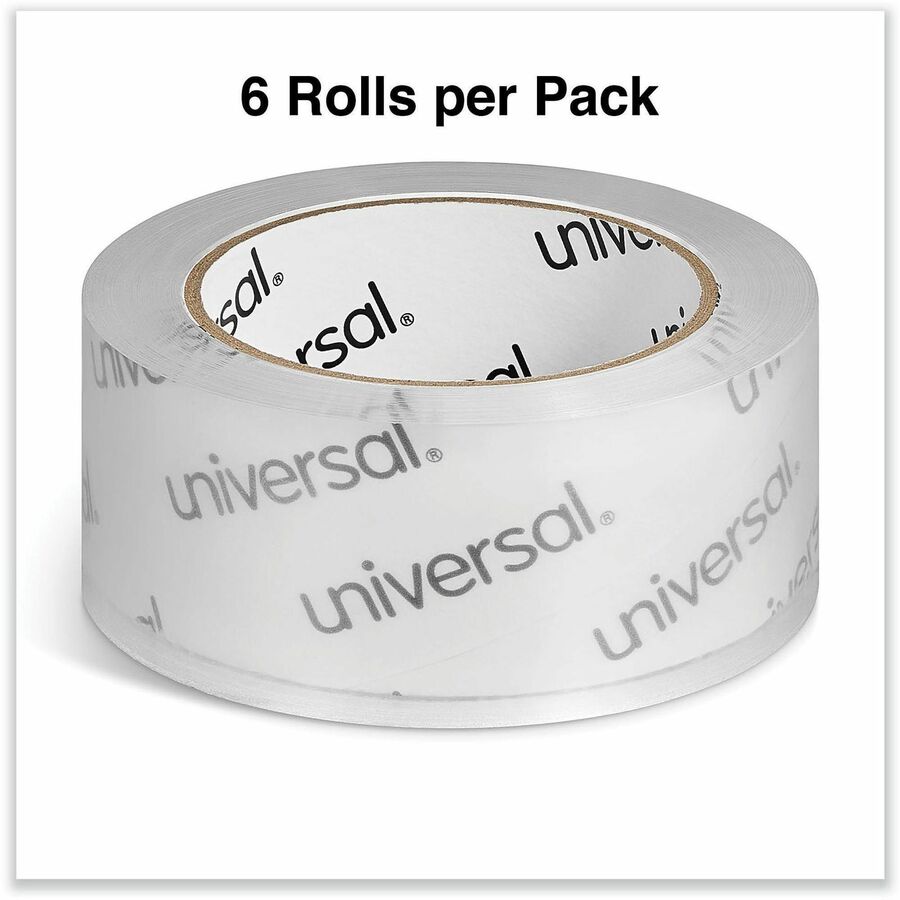 Image of Universal UNV63120 Packaging Tape, 109 yd Length x 1.88" W x 1.7 mil Thickness, 3" Core, Clear, Acrylic, Plastic Backing, 6 / Pack