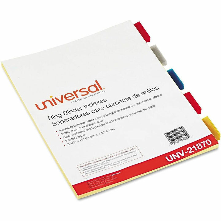 Image of Universal UNV21870 Insertable Tab Index, 5-Tab, 11 x 8.5, Buff, Assorted Tabs, 6 Sets